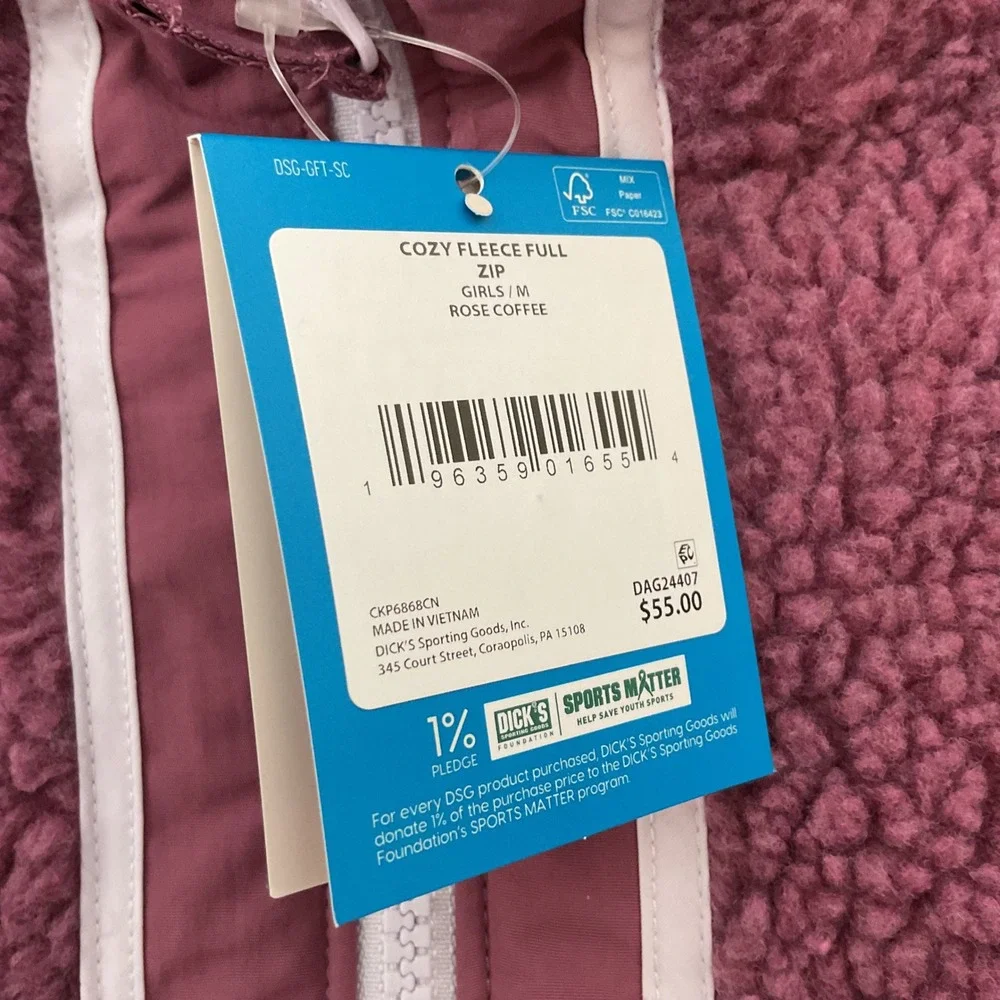 DSG Girls Cozy Fleece Full Zip Jacket Rose Coffee Color‎ Block Size M (10-12)